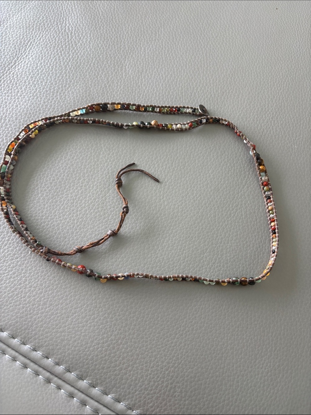 Chan Luu Graduated Multi Stone Natural Brown Leather Wrap Bracelet - Picture 7 of 11